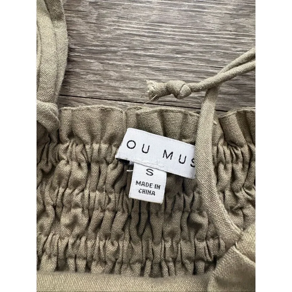 Miou Muse Green Linen Cotton Blend Romper Size Small